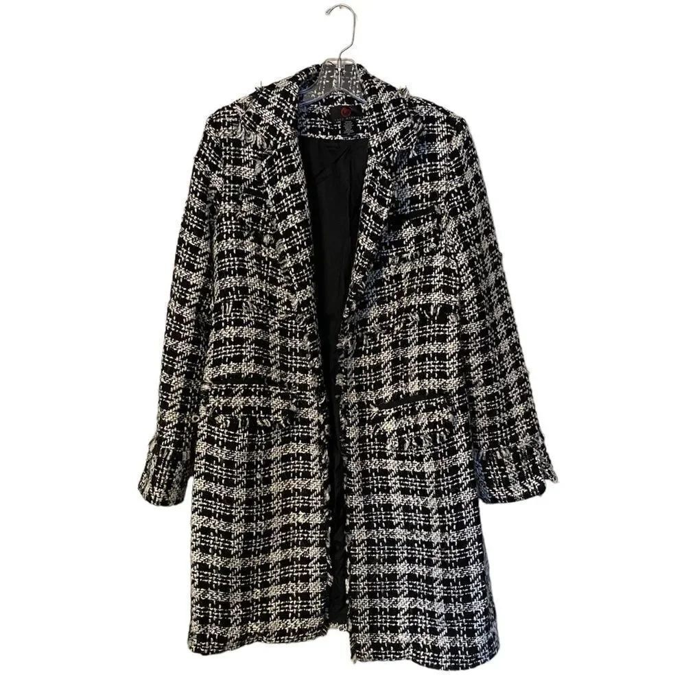 True Meaning Black and White Mid Length Fashion Coat